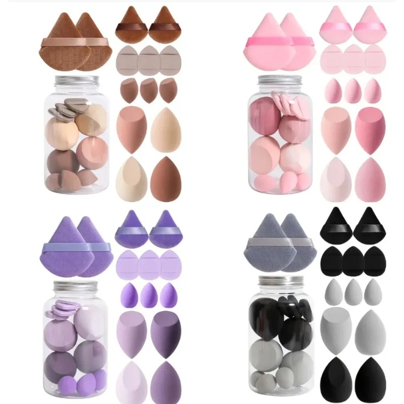 Beauty Blender In Makeup - 14個入りメイクアップスポンジセット、収納ジャー付き、ベルベットビューティーブレンダー、メイクアップスポンジ、フィンガーパフ、ファンデーションコスメティックパフ、メイクアップツール