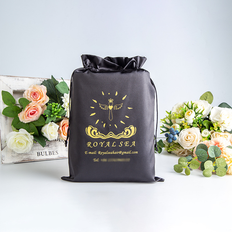 Beauty Makeup Events - 50p カスタムロゴ巾着袋サテンヘアエクステンション包装袋メイクアップ美容ケース靴布かつら収納防塵サシェ