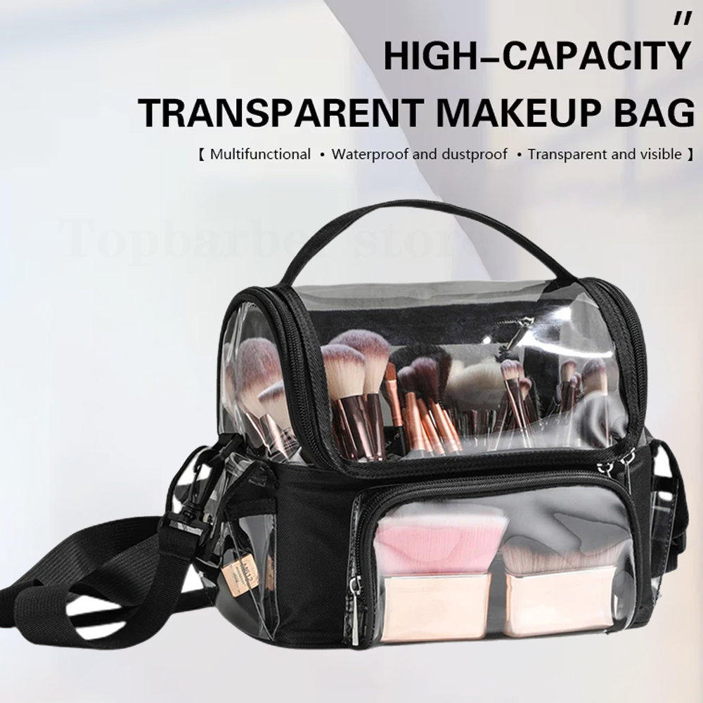 Beauty Makeup Bag - メイクブラシホルダーバックパックメイクアップアーティストトラベルケースクリア防水化粧品オーガナイザーバッグ調節可能なストラップディバイダー付き