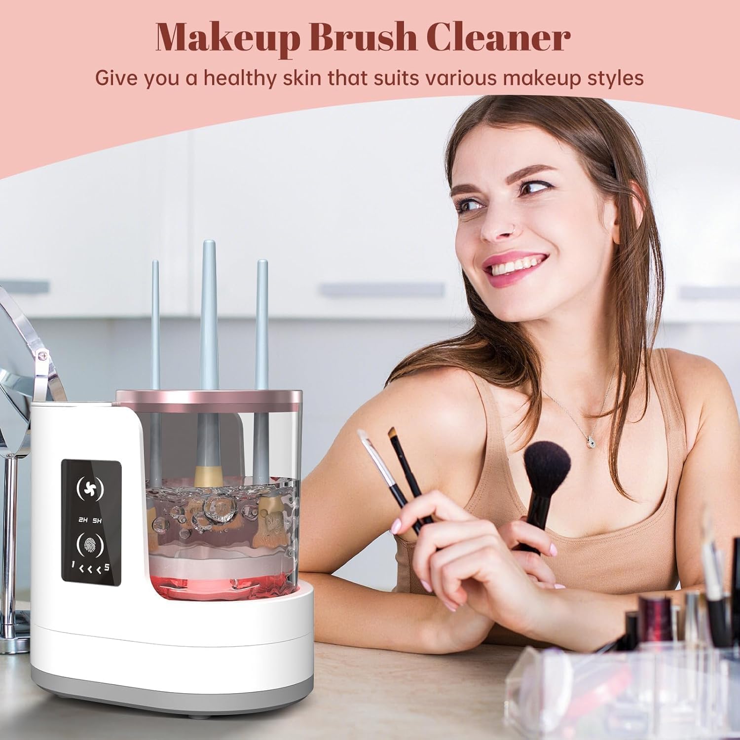 Beauty Makeup Fashion - 自動回転メイクブラシクリーナーマシン速乾電動ラバーカラー化粧品クリーニングツール