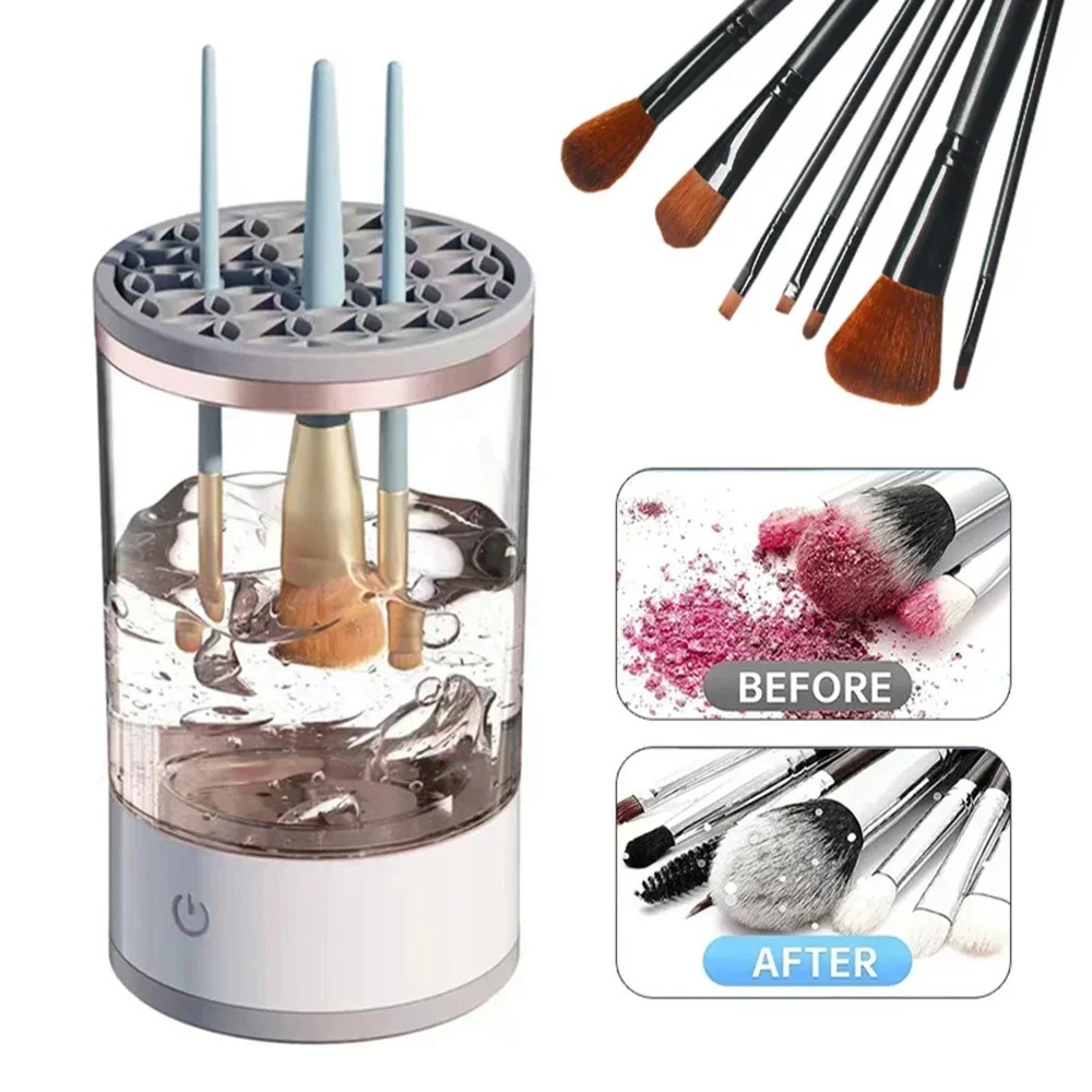 Beauty Makeup Fashion - 自動電動メイクブラシクリーナー USBプラグ式 化粧ブラシ洗浄乾燥機 クリーニングマット付き