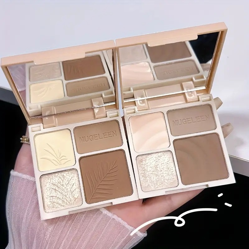 Highlighter Bronzer Palette - 4 色のハイライト & コントゥアリング オールインワン パレット、ミラー