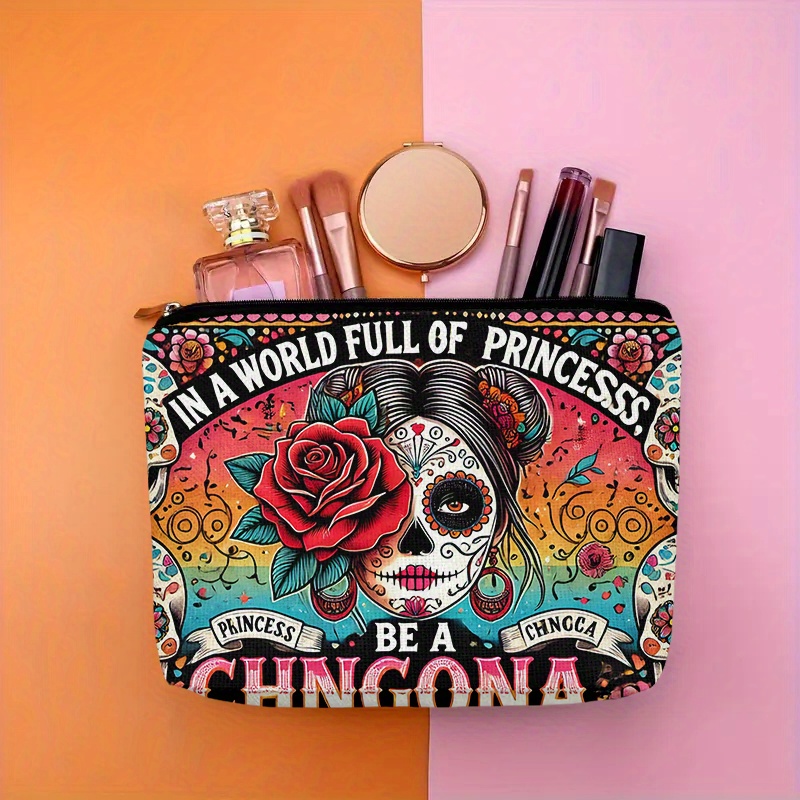 花と頭蓋骨の化粧品バッグ - 女性用のかわいい多機能ジッパー - Beauty Makeup Bag のレビューと価格