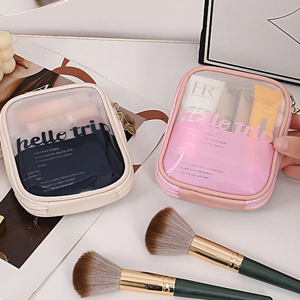 透明ポータブルコスメポーチ、口紅オーガナイザー、トラベルポー - Beauty Makeup Bag のレビューと価格