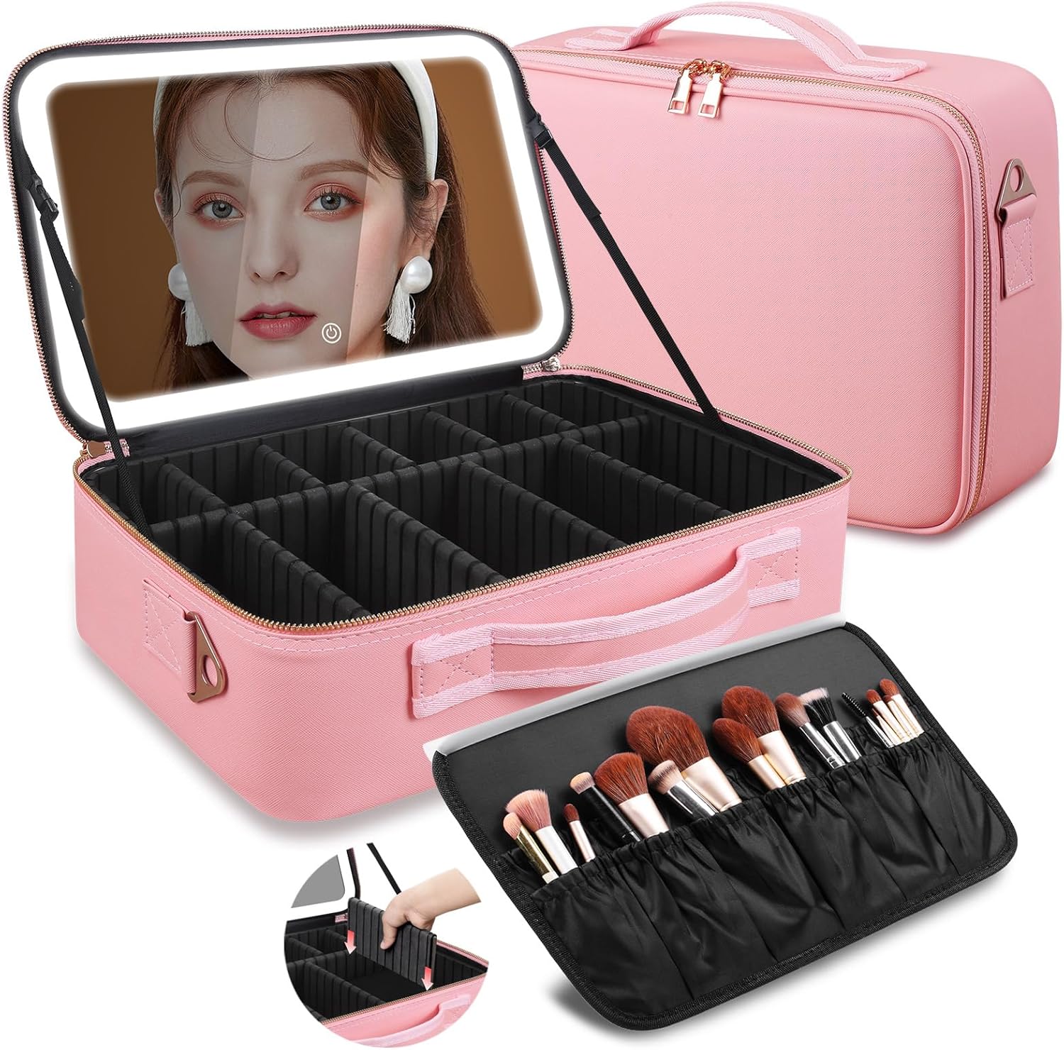大容量メイクアップバッグ 15インチ×11インチ LEDミラ - Beauty Makeup Bag のレビューと価格