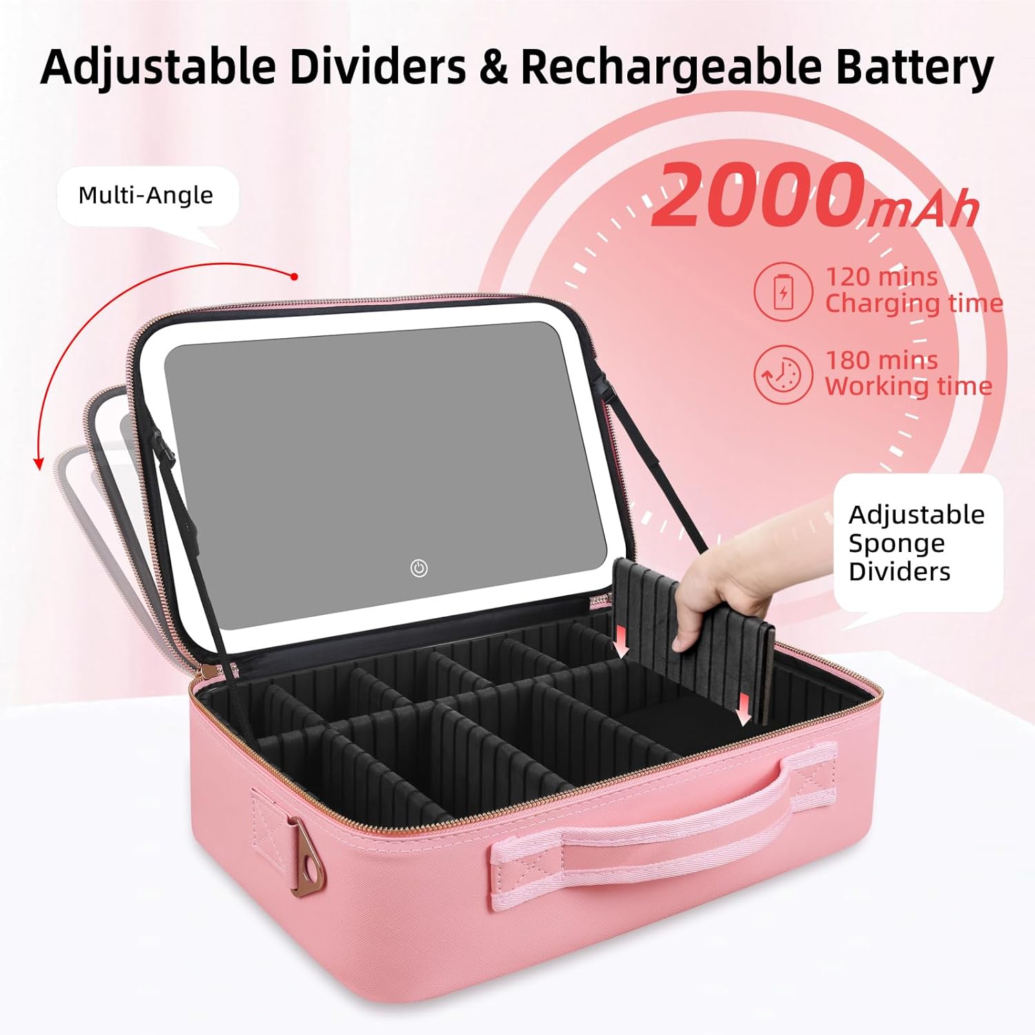 大容量メイクアップバッグ 15インチ×11インチ LEDミラ - Beauty Makeup Bag のレビューと価格