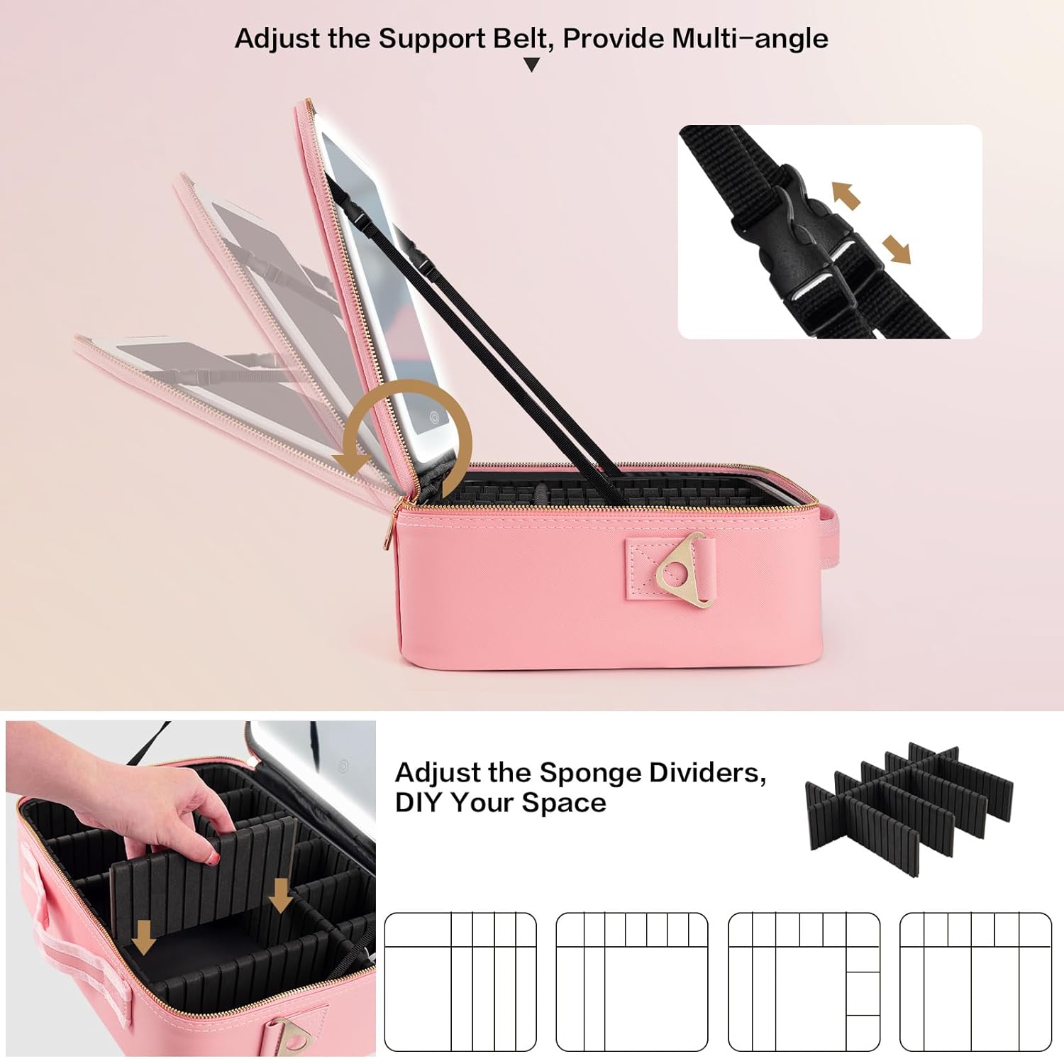 大容量メイクアップバッグ 15インチ×11インチ LEDミラ - Beauty Makeup Bag のレビューと価格